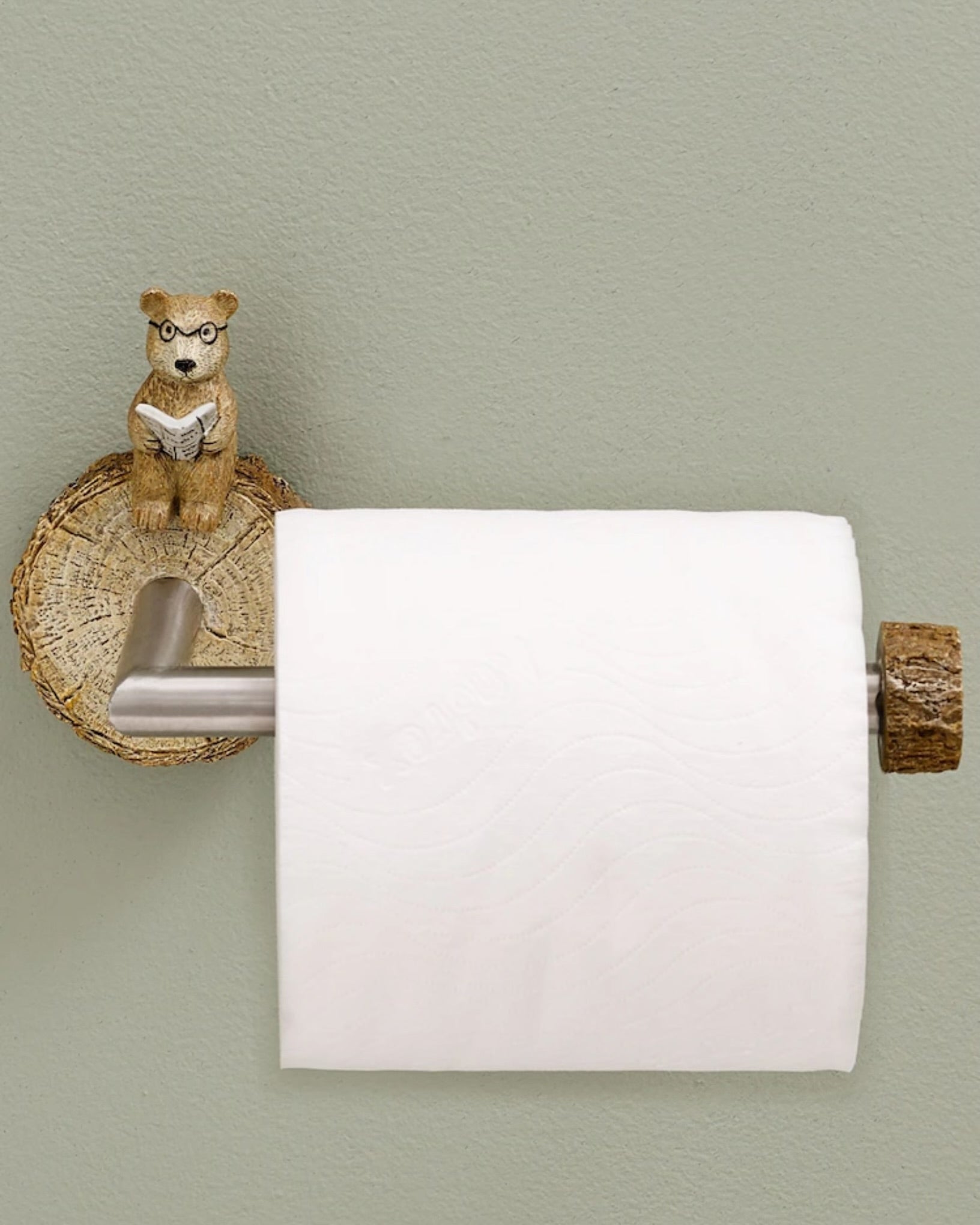 Bear and Bunny Natural Woodland Wall Mount Toilet Roll Holder