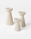 Set of 3 Ceramic Ribbed Taper Candle Holders Beige