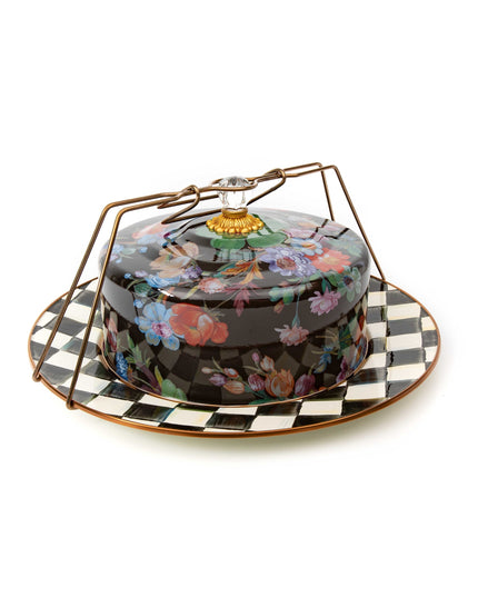 Black Flower Market Cake Carrier