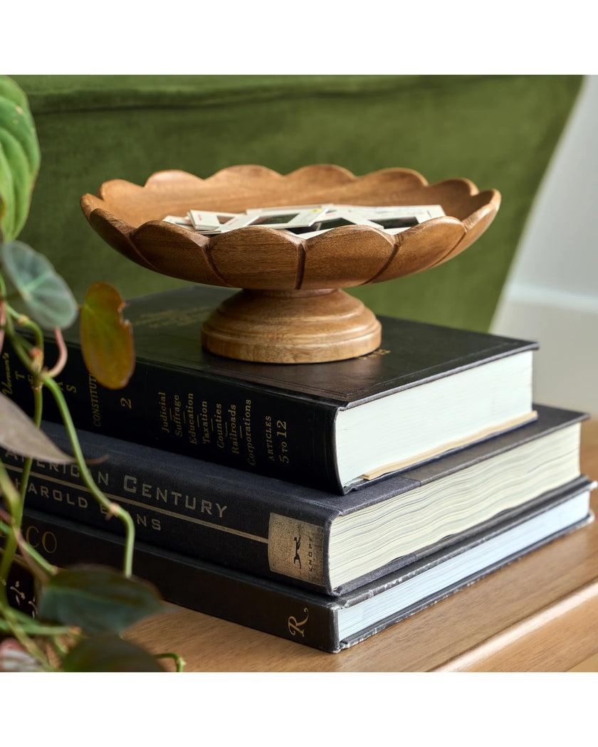 Decorative Antiqued Wood Footed Bowl