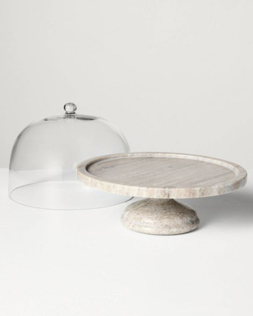 Pedestal Marble Covered Dessert Stand Warm Gray