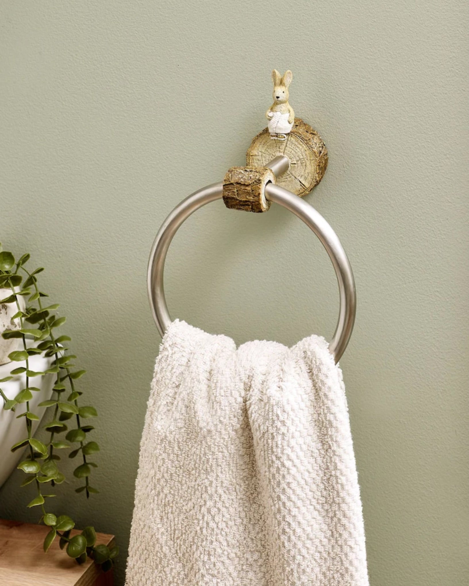 Bear and Bunny Natural Woodland Spa Towel Ring