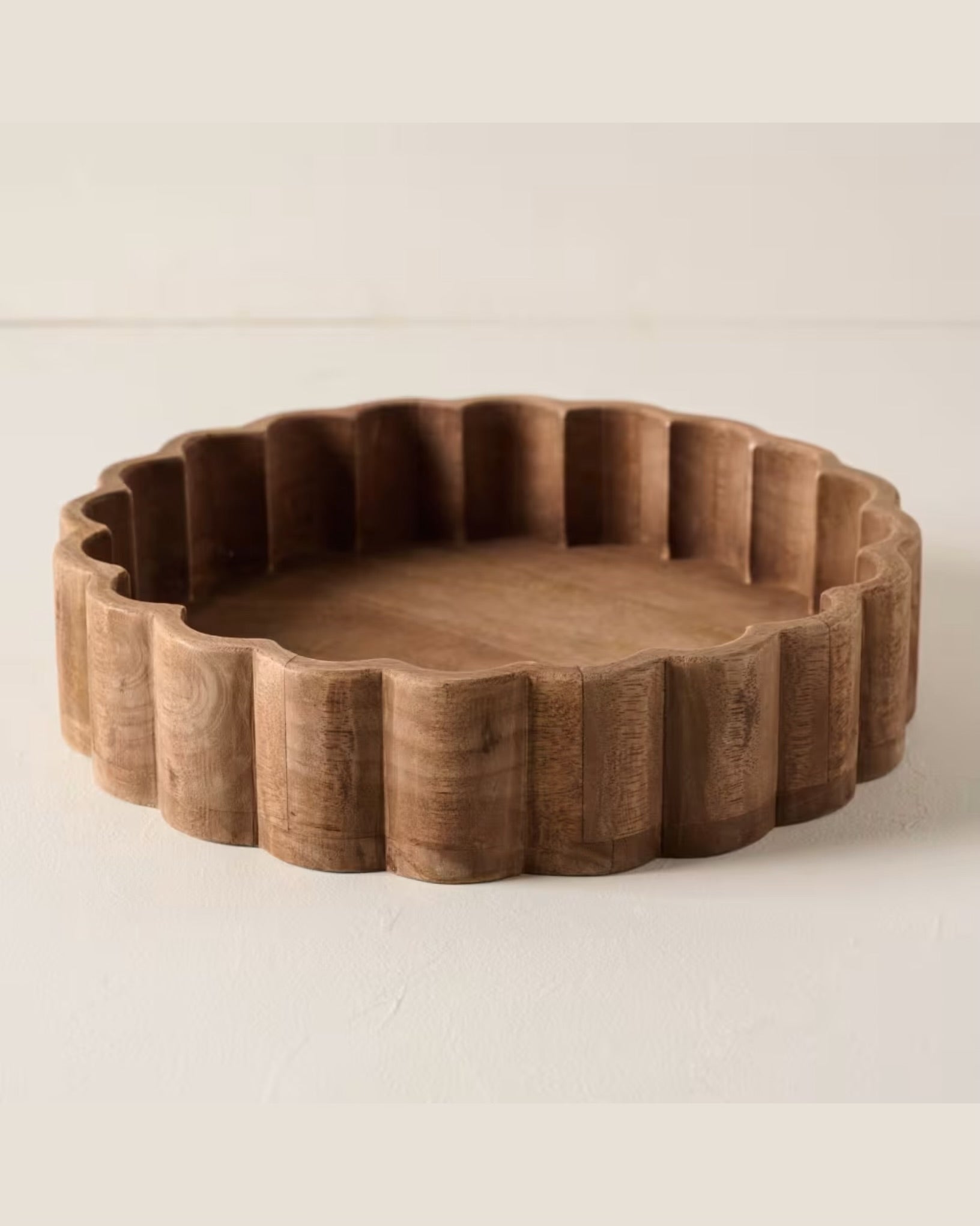 Antiqued Wood Scalloped Tray
