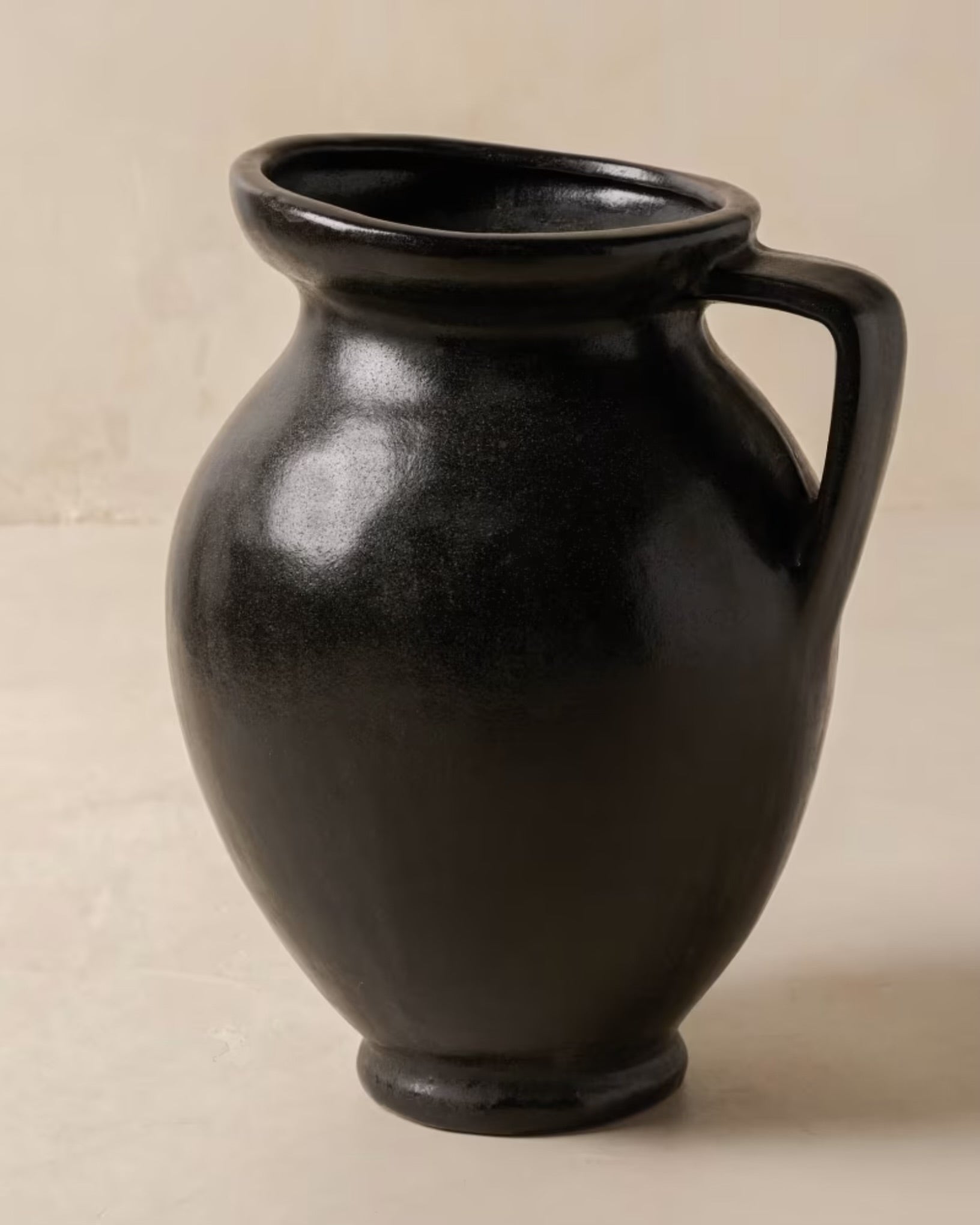 Marcel Distressed Black Ceramic Vase with Handle