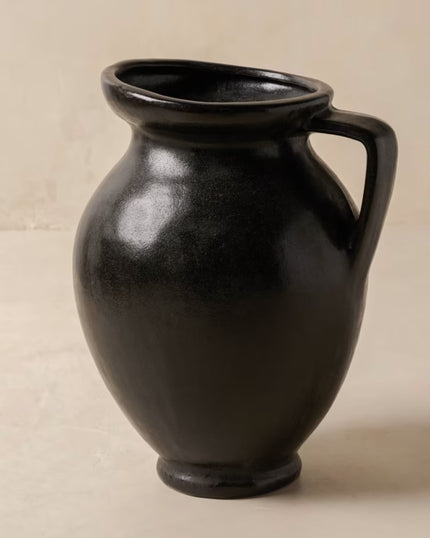 Marcel Distressed Black Ceramic Vase with Handle