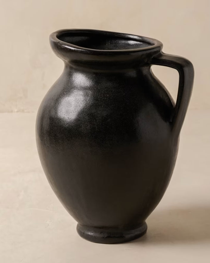 Marcel Distressed Black Ceramic Vase with Handle