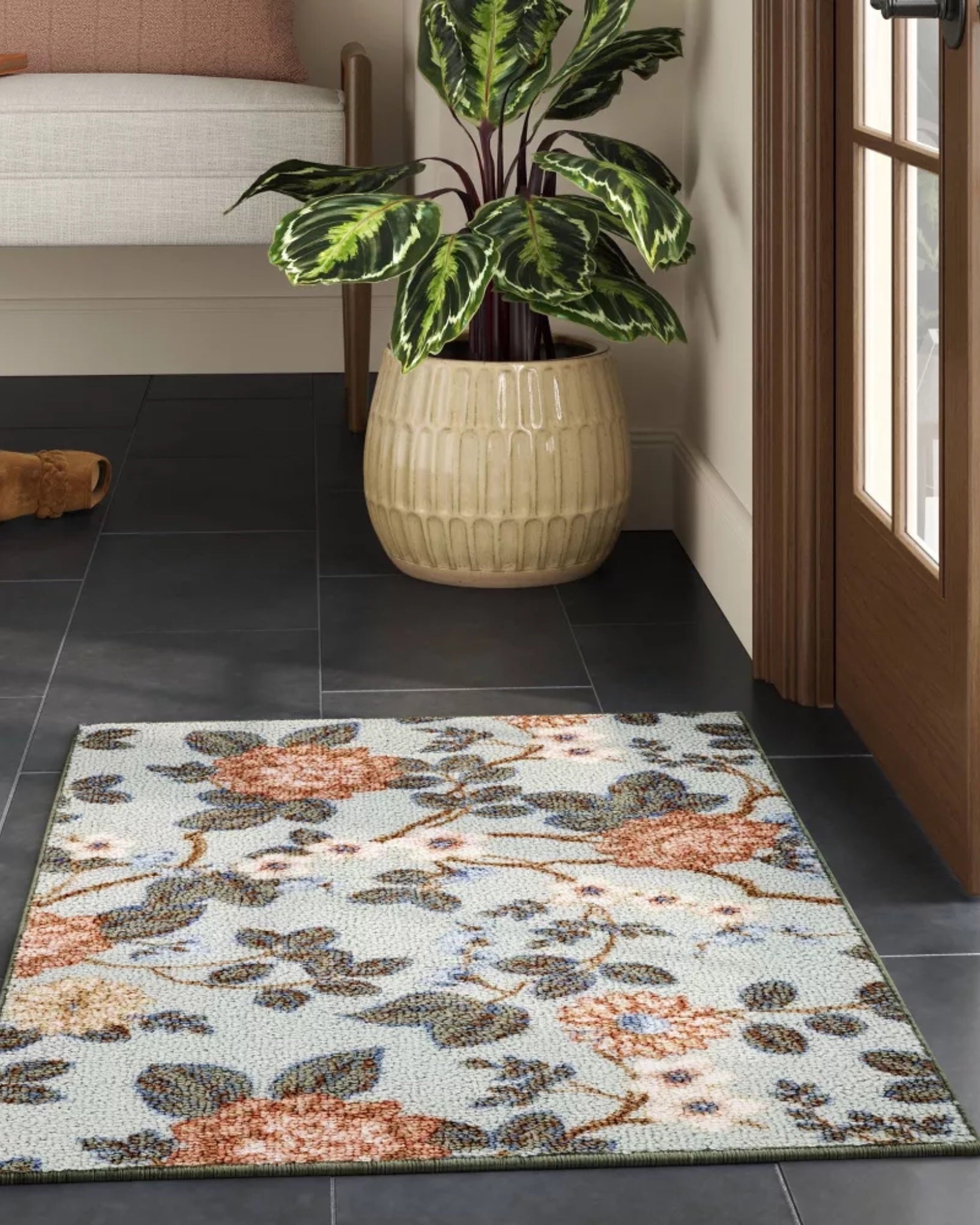 Floral Washable Accent Rug Floormat