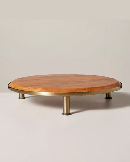 Wood & Brass Round Footed Serving Stand Riser