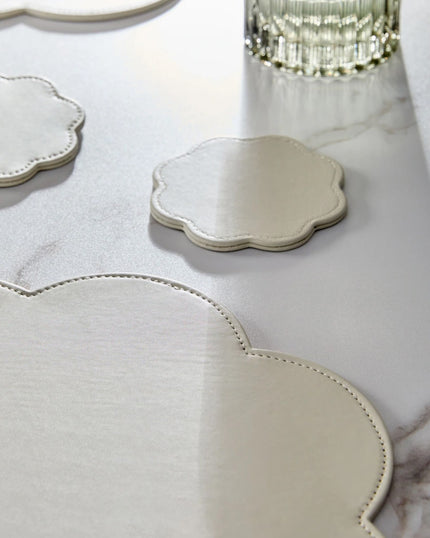 Cream Flower Faux Leather Placemats and Coasters