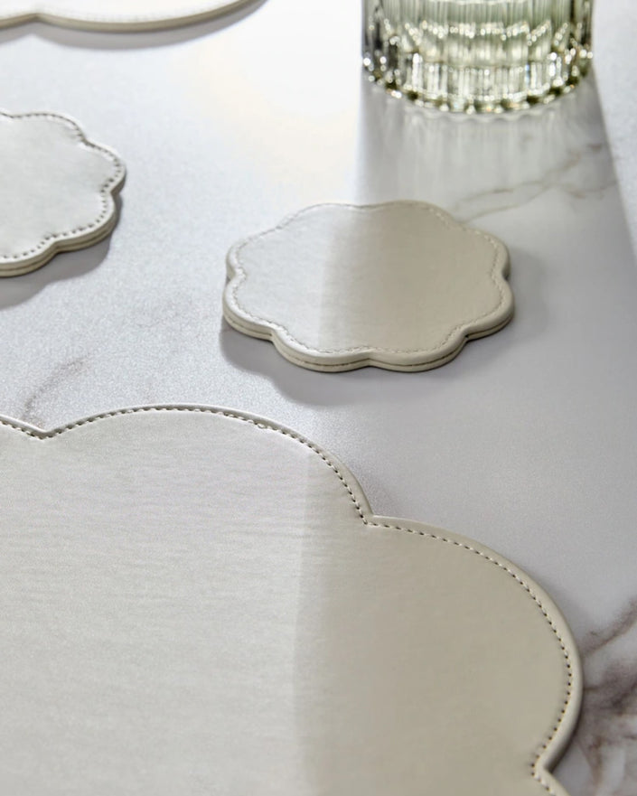 Cream Flower Faux Leather Placemats and Coasters
