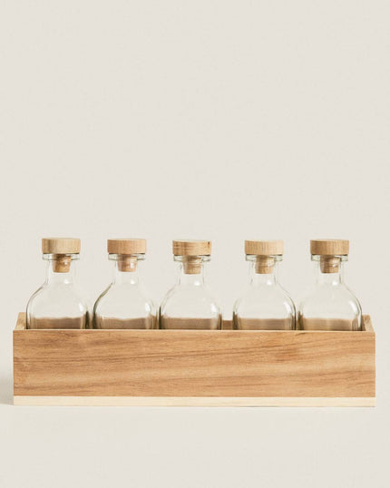 Acacia Wood Spice Jar Set of 5 with Box