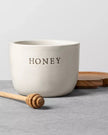 Stoneware Honey Pot with Wood Lid & Dipper Cream/Brown