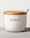Stoneware Honey Pot with Wood Lid & Dipper Cream/Brown