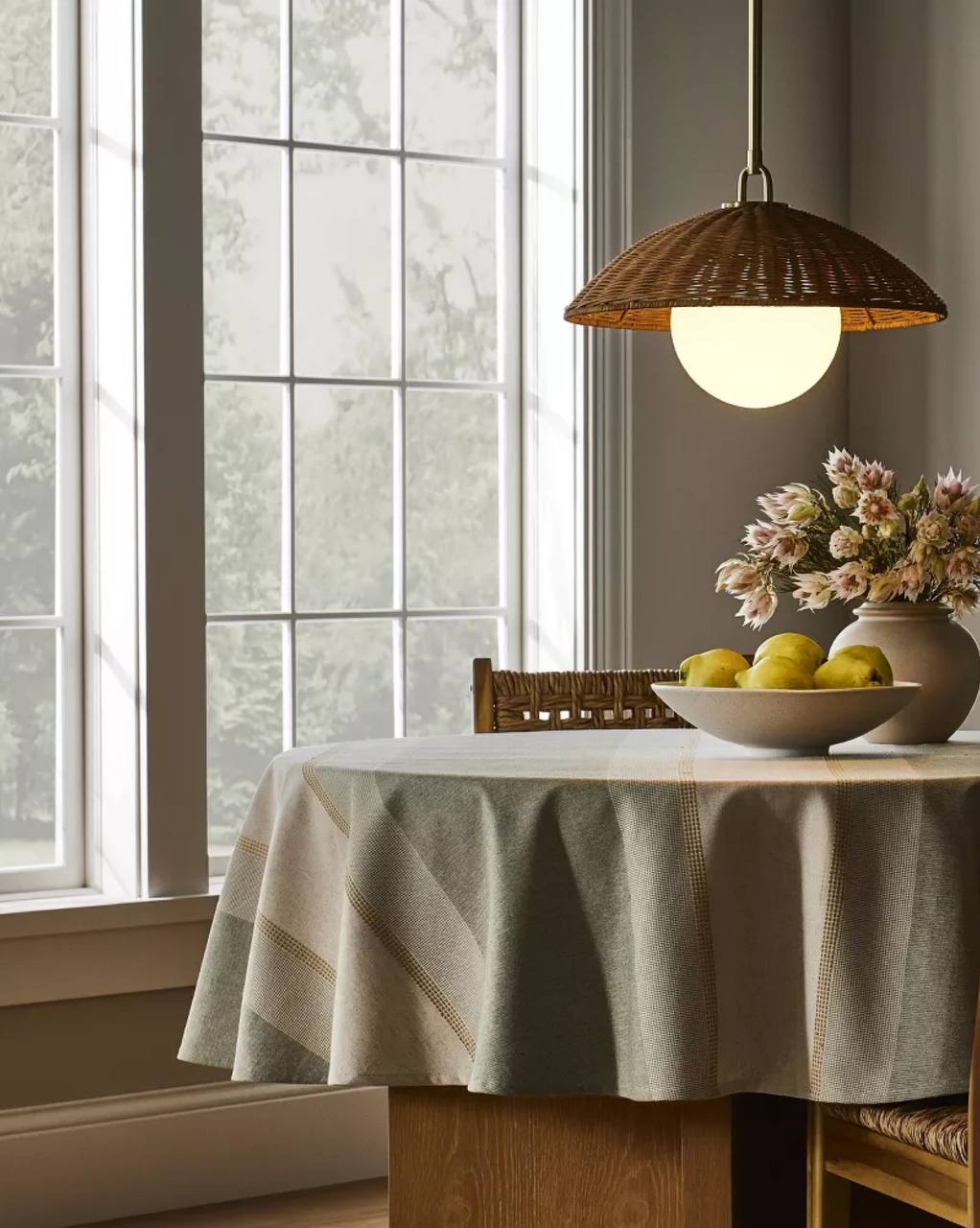 Wicker Dome Pendant with Opal Glass Ball Ceiling Light Lamp Brown