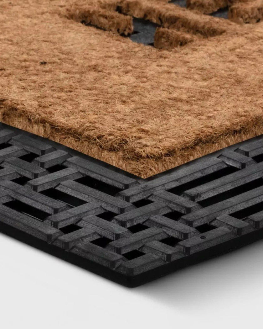 'Hello' Rubber Coir Doormat Natural/Black
