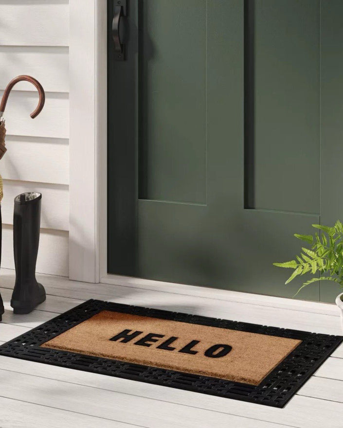'Hello' Rubber Coir Doormat Natural/Black