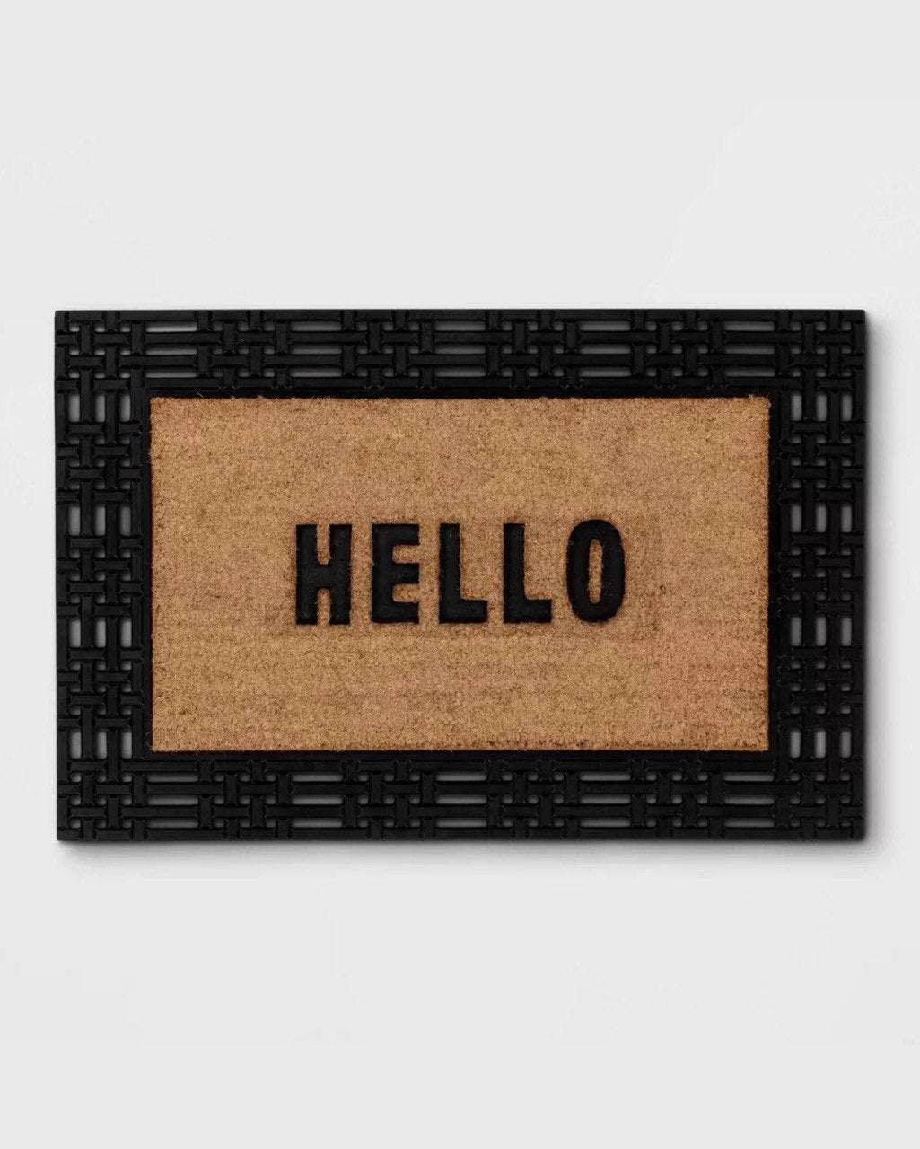 'Hello' Rubber Coir Doormat Natural/Black