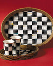 Courtly Check Rattan & Enamel Large Serving Tray