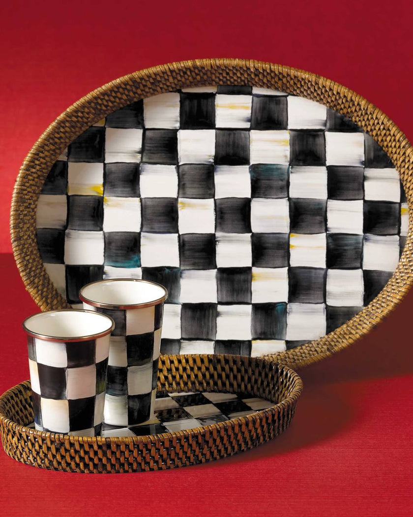 Courtly Check Rattan & Enamel Large Serving Tray