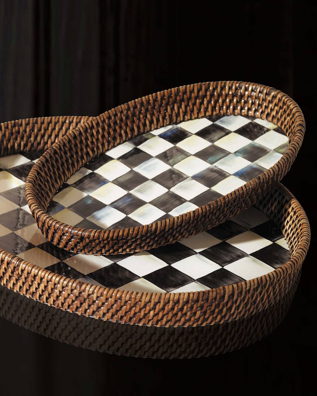 Courtly Check Rattan & Enamel Large Serving Tray