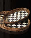 Courtly Check Rattan & Enamel Large Serving Tray