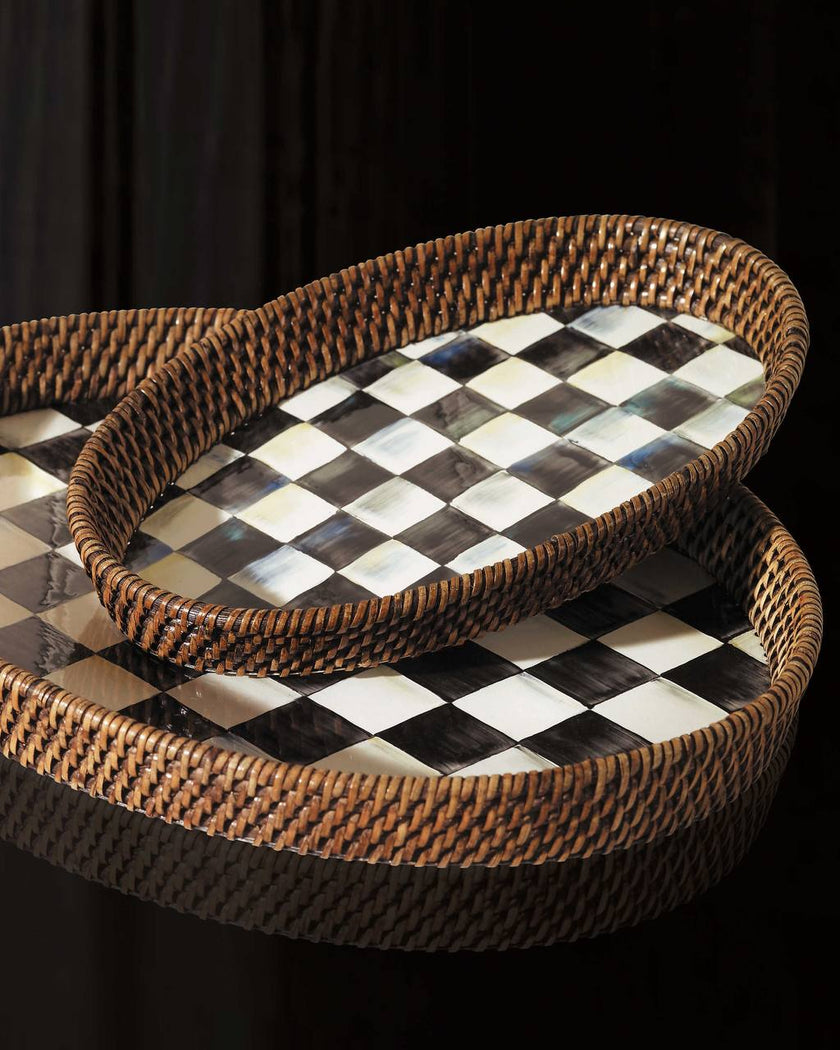 Courtly Check Rattan & Enamel Large Serving Tray