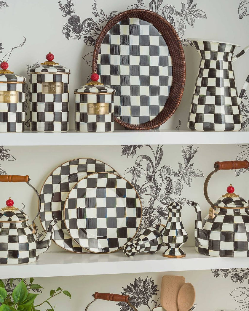 Courtly Check Rattan & Enamel Large Serving Tray