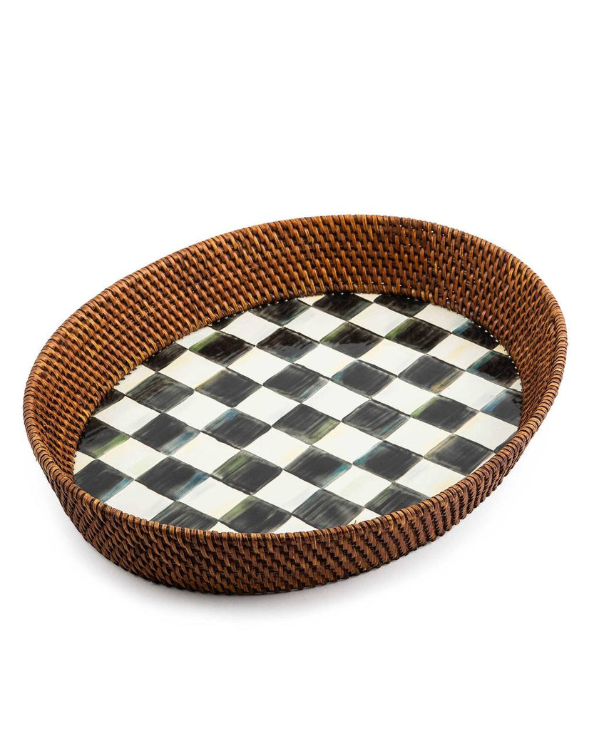 Courtly Check Rattan & Enamel Large Serving Tray