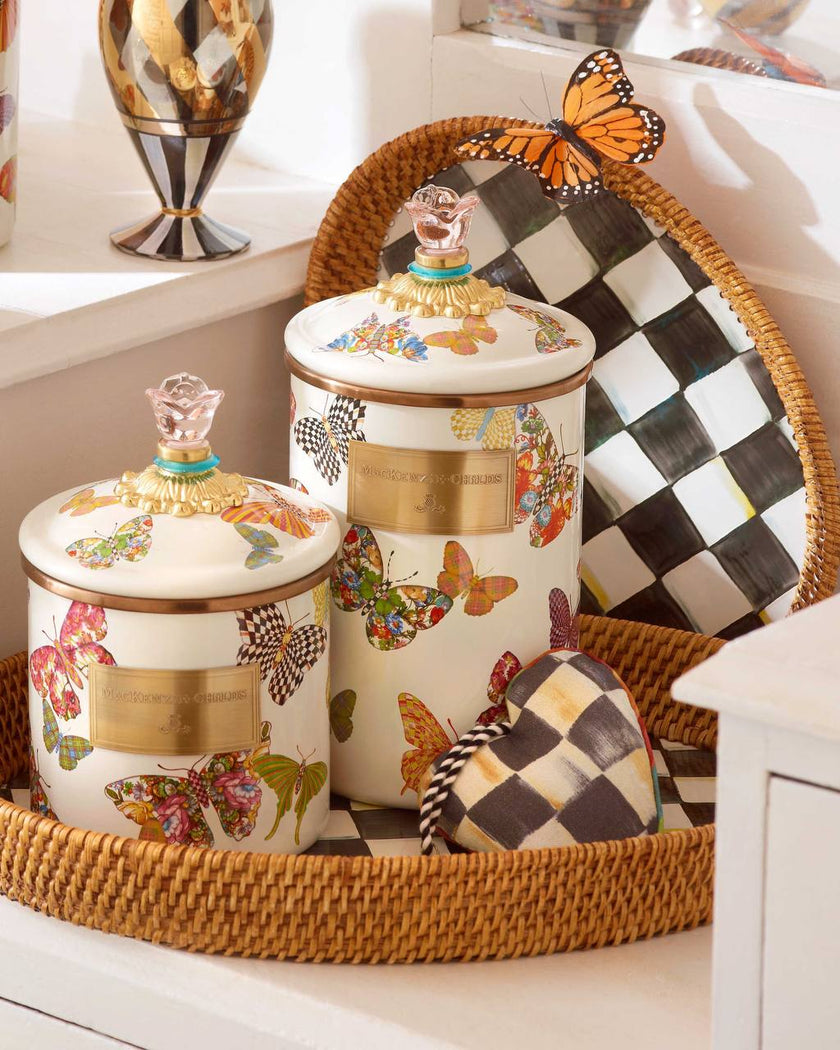 Courtly Check Rattan & Enamel Large Serving Tray