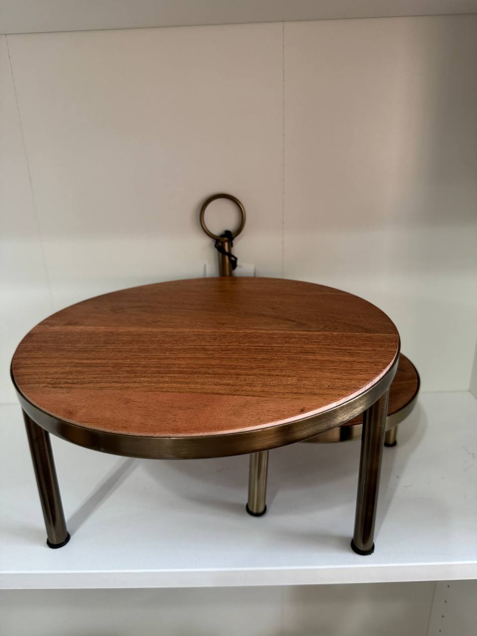 [imperfect] Tiered Wood & Metal Nested Round Serving Stand Brass/Brown