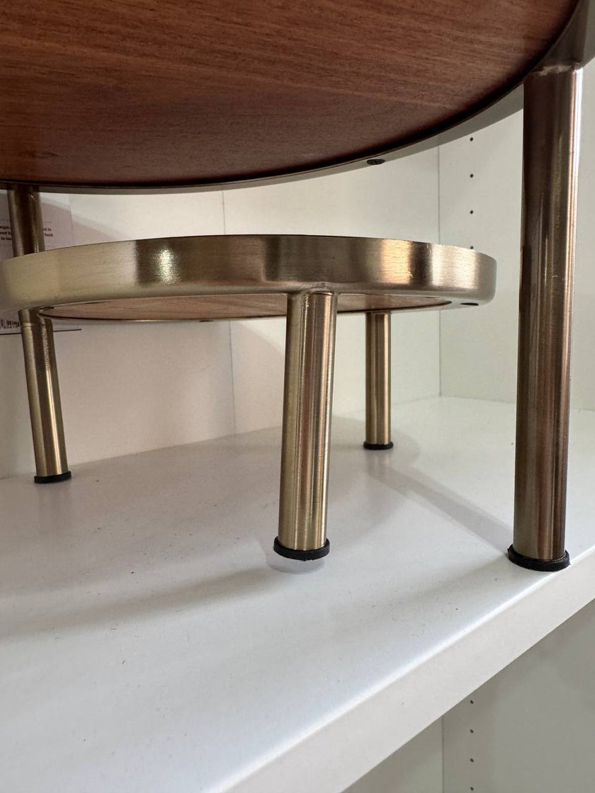 [imperfect] Tiered Wood & Metal Nested Round Serving Stand Brass/Brown