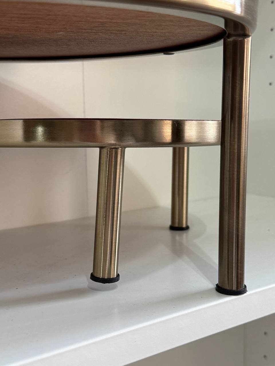 [imperfect] Tiered Wood & Metal Nested Round Serving Stand Brass/Brown