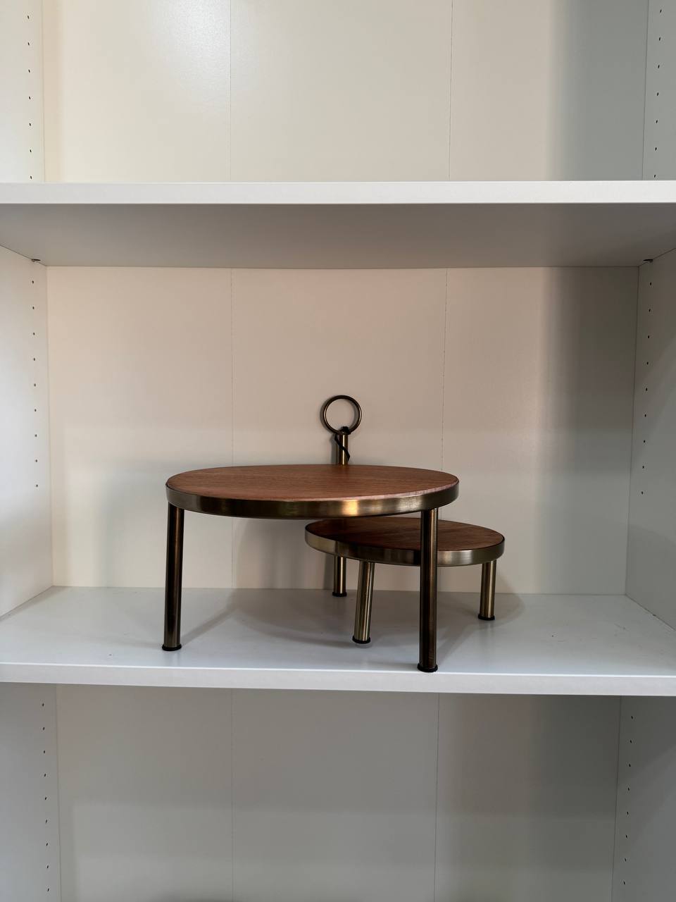 [imperfect] Tiered Wood & Metal Nested Round Serving Stand Brass/Brown