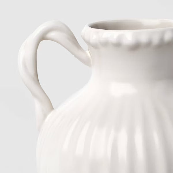 Beaded Ceramic Handled Vase Ivory