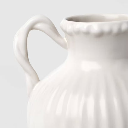 Beaded Ceramic Handled Vase Ivory