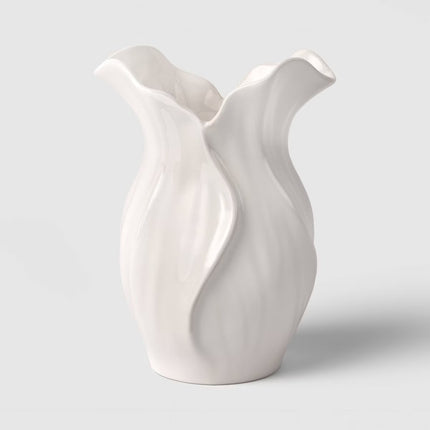 Sculpted Foliage Cream Ceramic Vase