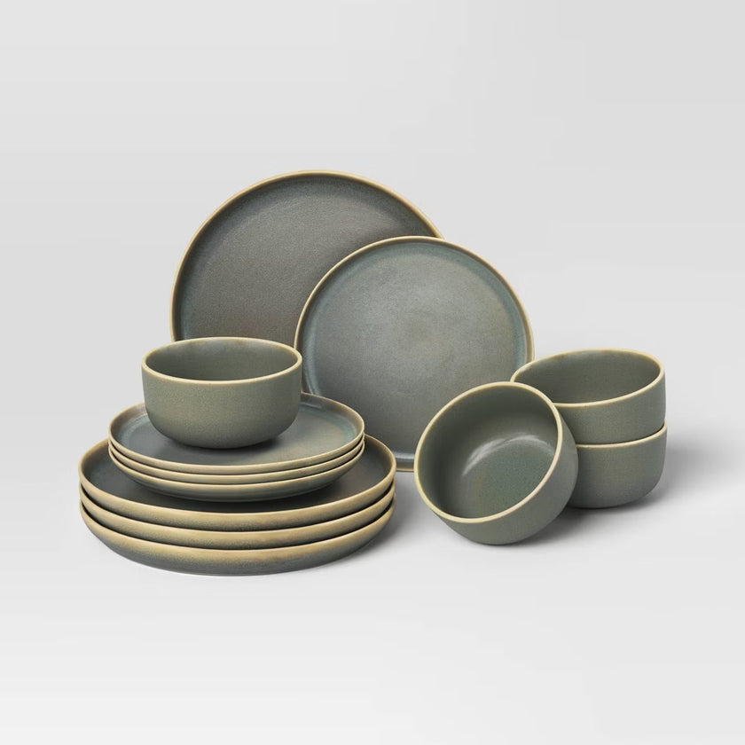 12pc Stoneware Tilley Dinnerware Set Olive Green