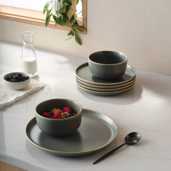 12pc Stoneware Tilley Dinnerware Set Olive Green