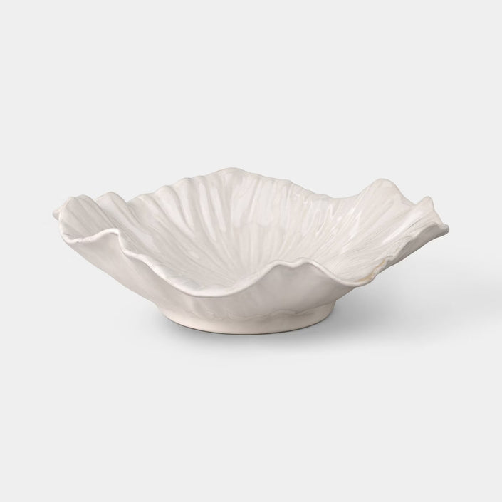 Sculpted Foliage Cream Ceramic Bowl