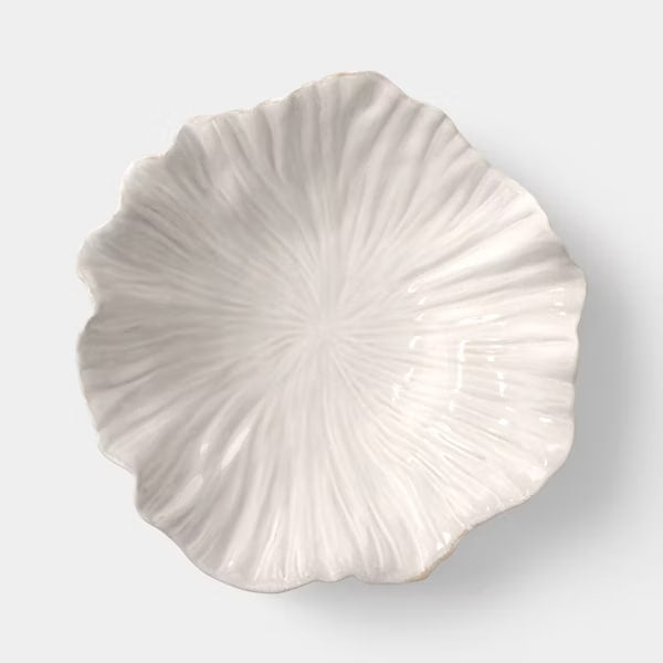Sculpted Foliage Cream Ceramic Bowl