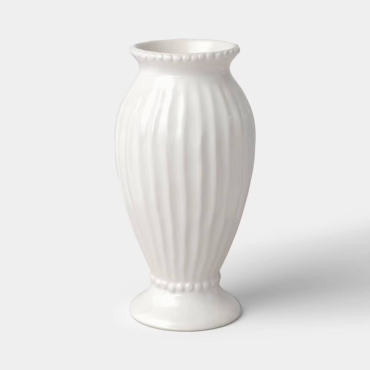 Tall Beaded Ceramic Vase Ivory