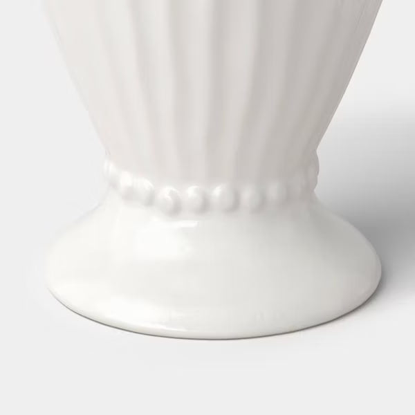 Tall Beaded Ceramic Vase Ivory