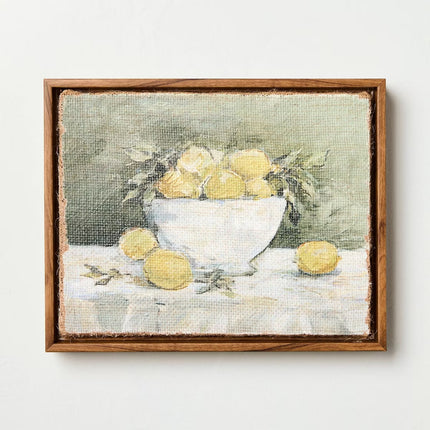 Lemon Bowl Still Life on Burlap Wall Art Framed (20 x 25cm)
