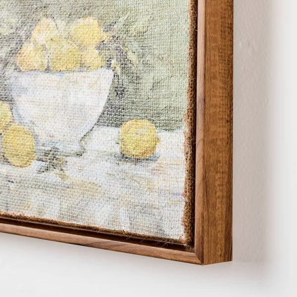 Lemon Bowl Still Life on Burlap Wall Art Framed (20 x 25cm)