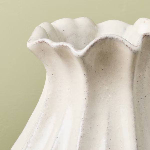 Pleated Ceramic Vase Sour Cream (23cm Medium)