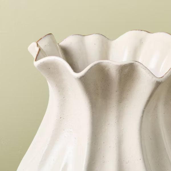 Pleated Ceramic Vase Sour Cream (40cm Large)