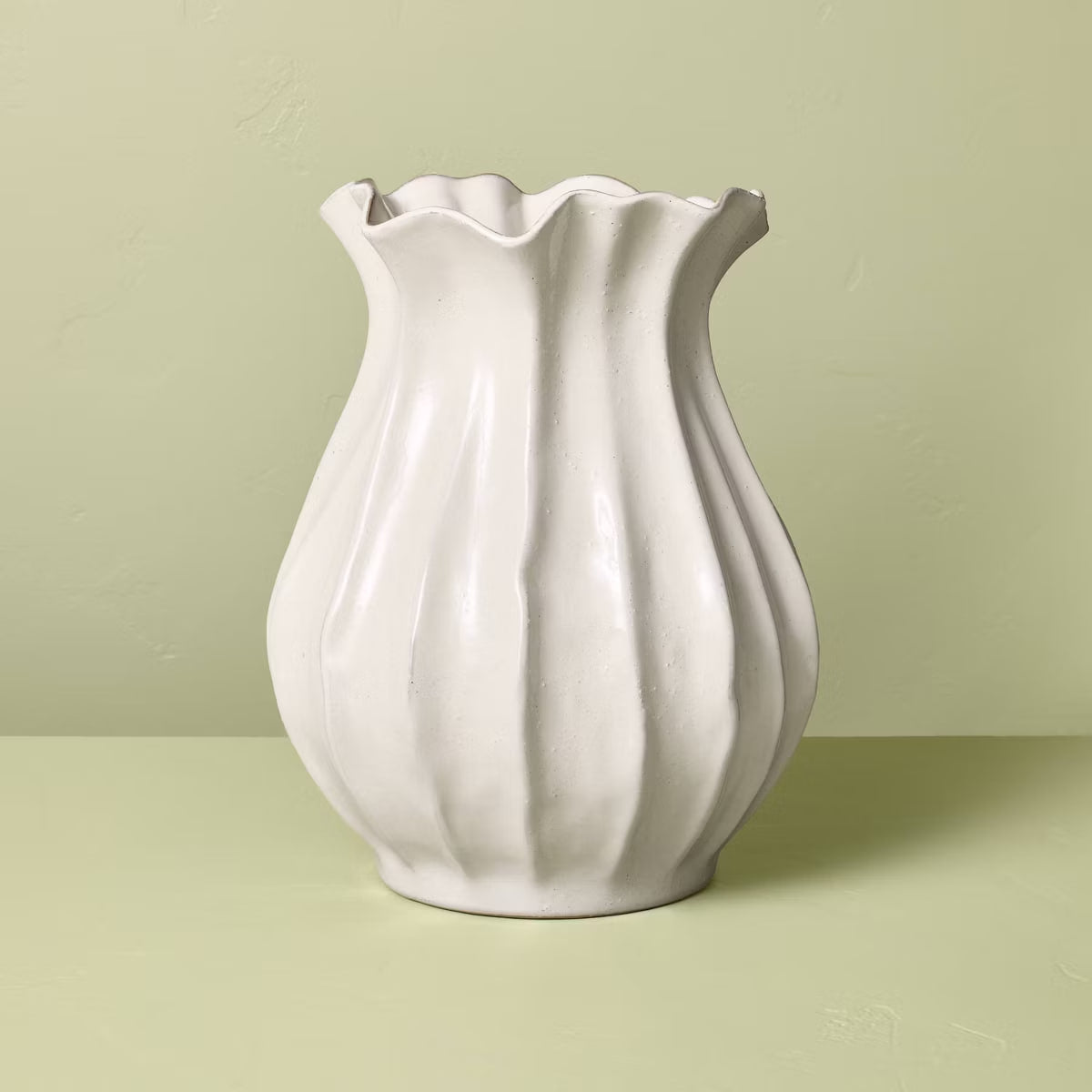 Pleated Ceramic Vase Sour Cream (40cm Large)