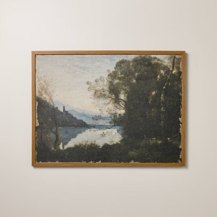 Horizontal Landscape Lake Burlap Framed Wall Art (60 x 81cm)