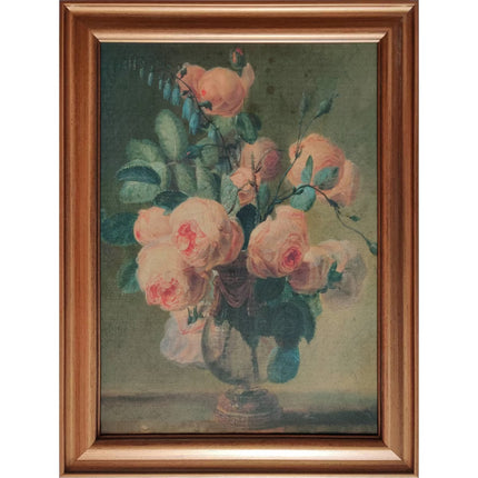 Antique Floral Framed Canvas Board Olive Green (40 x 30cm)