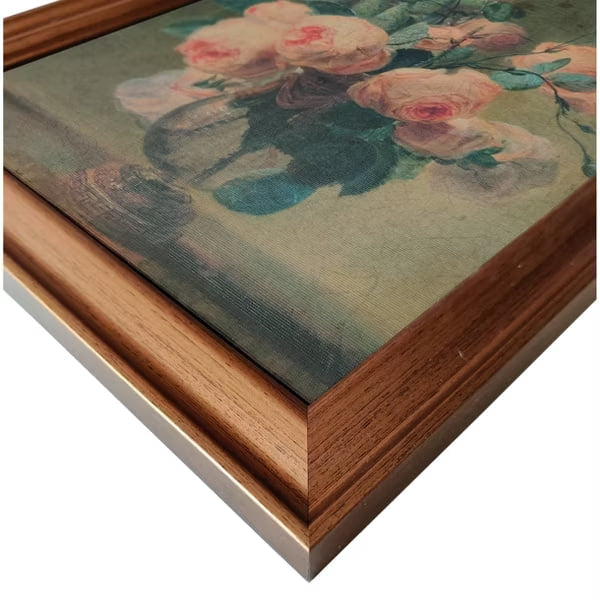 Antique Floral Framed Canvas Board Olive Green (40 x 30cm)